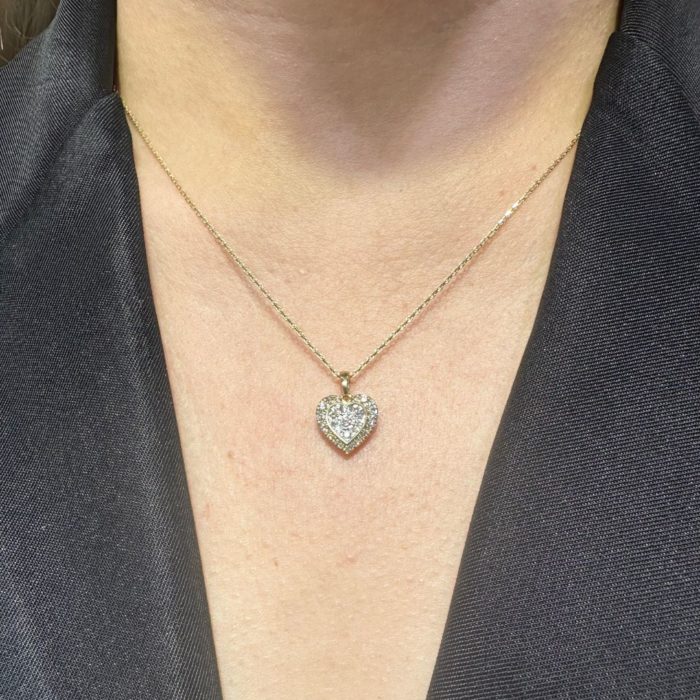  Yellow Gold Round Diamond Heart  Pendant 10k - Image 2