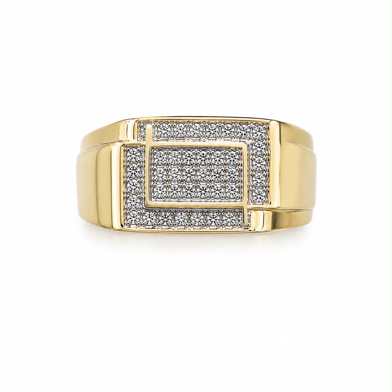 Yellow Gold Round Diamond Rectangle Cluster Ring 10k