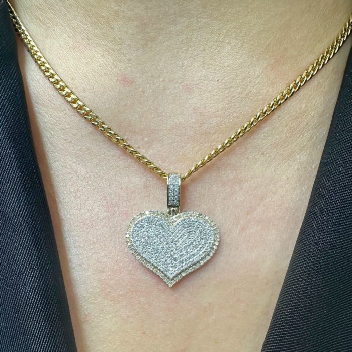 Yellow  Gold Round Diamond Heart Charm Pendant 10k - Image 3