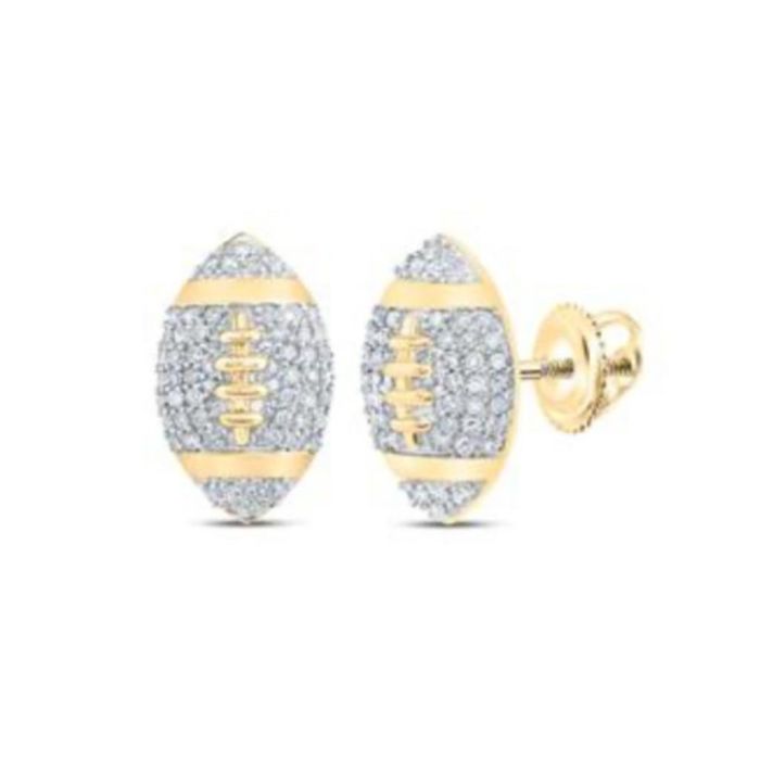 Yellow  Gold Diamond Football Earrings 10k