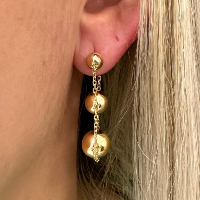 Long Dangle Ball Earrings 14k - Image 3