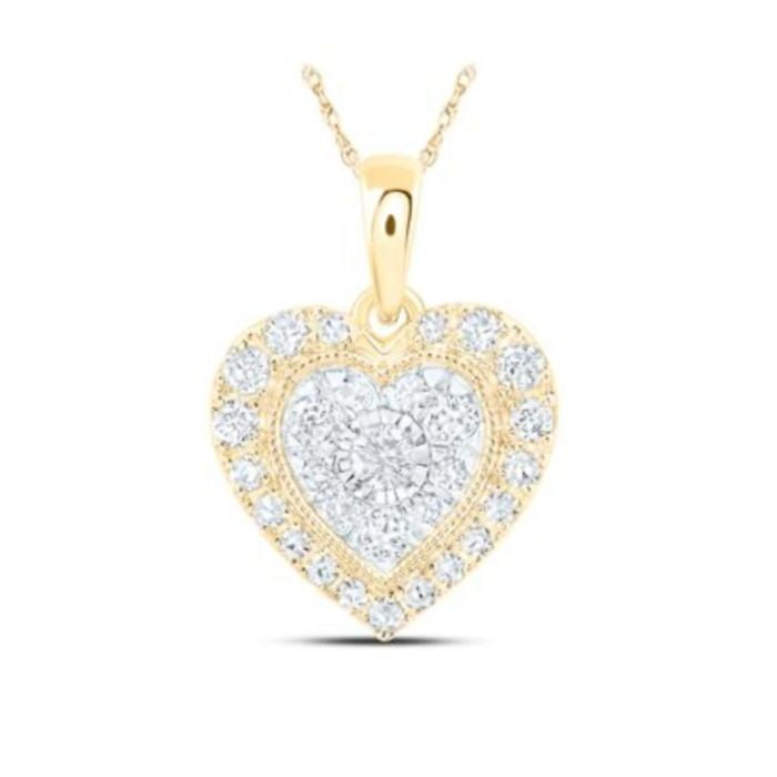  Yellow Gold Round Diamond Heart  Pendant 10k