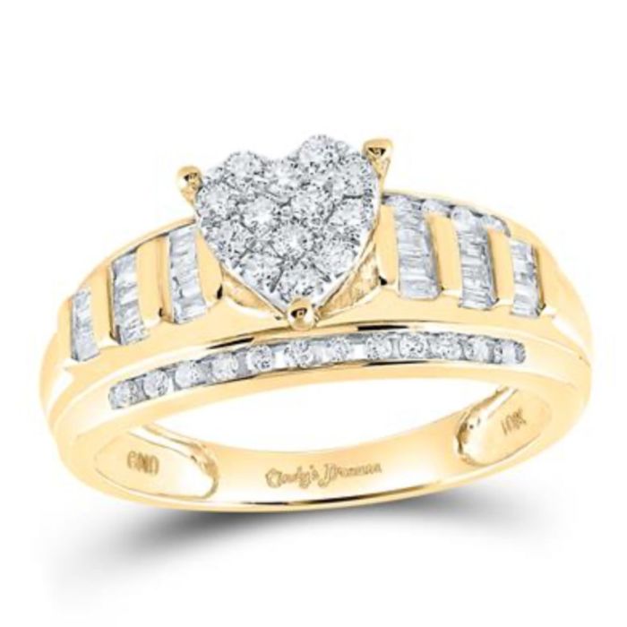 Yellow Gold Round Diamond Heart Bridal Engagement Ring 10k