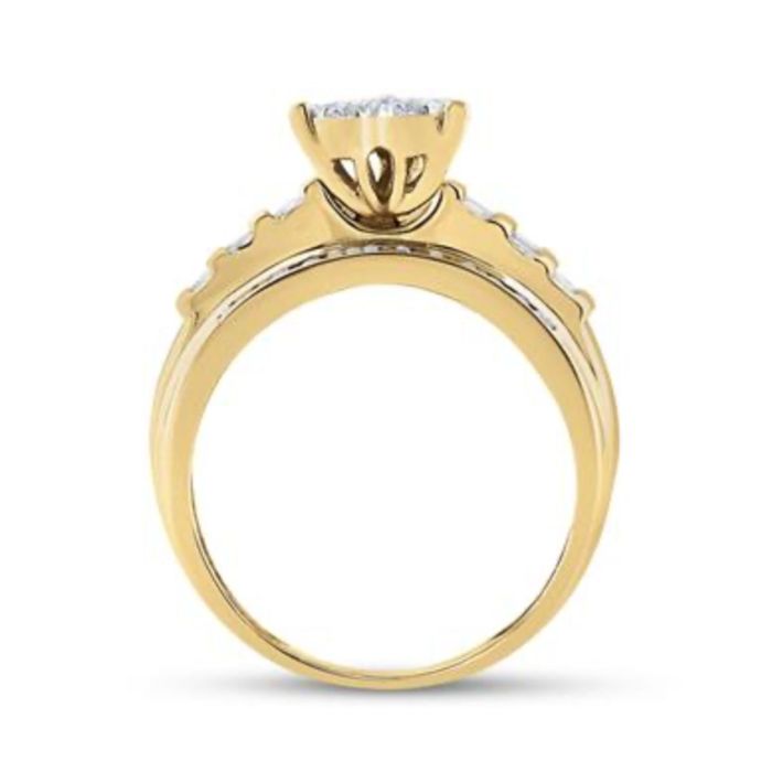 Yellow Gold Round Diamond Heart Bridal Engagement Ring 10k - Image 3