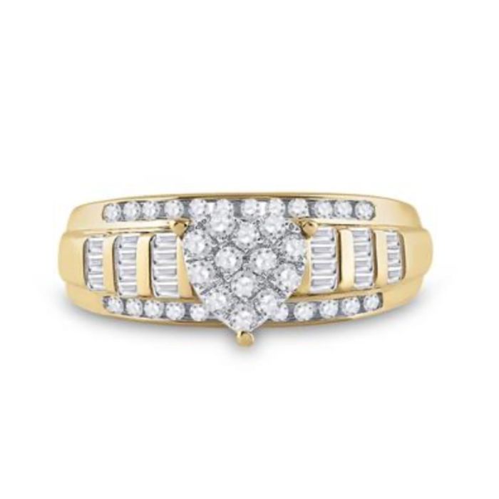 Yellow Gold Round Diamond Heart Bridal Engagement Ring 10k - Image 2