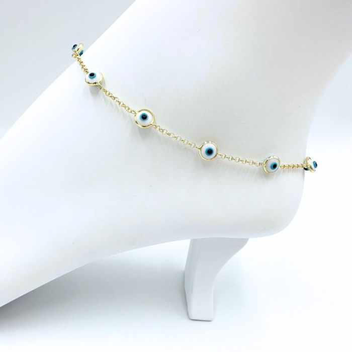 Yellow Gold Evil Eye Anklet 14K