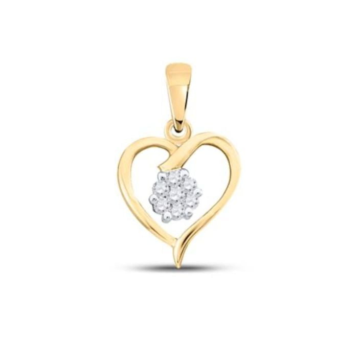 Yellow Gold Round Diamond Heart Pendant 10k