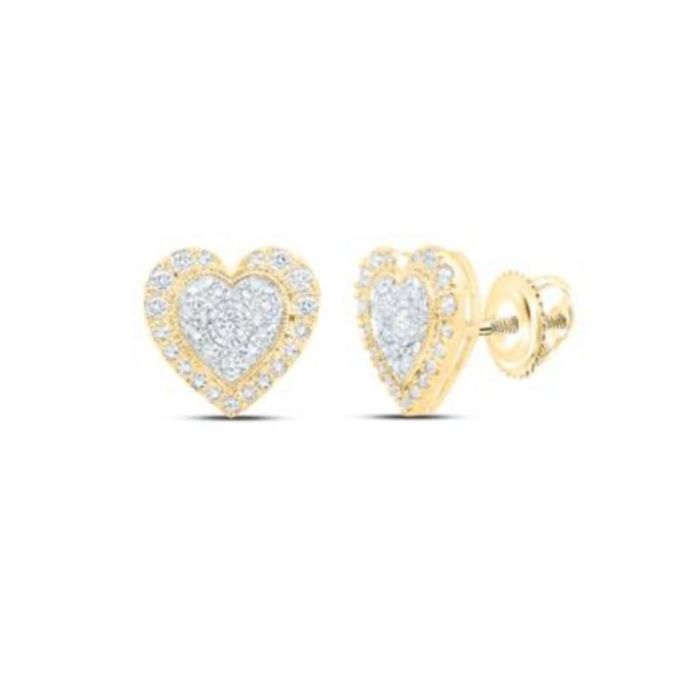 Yellow  Gold Diamond  Heart Earrings 10k