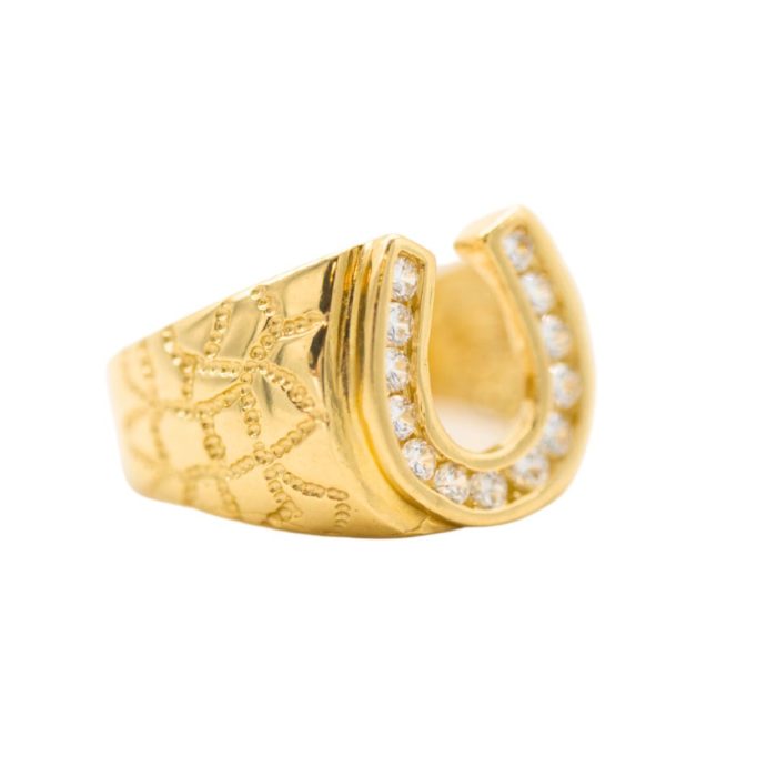 Yellow Gold Horseshoe Nugget Mens Ring 10K