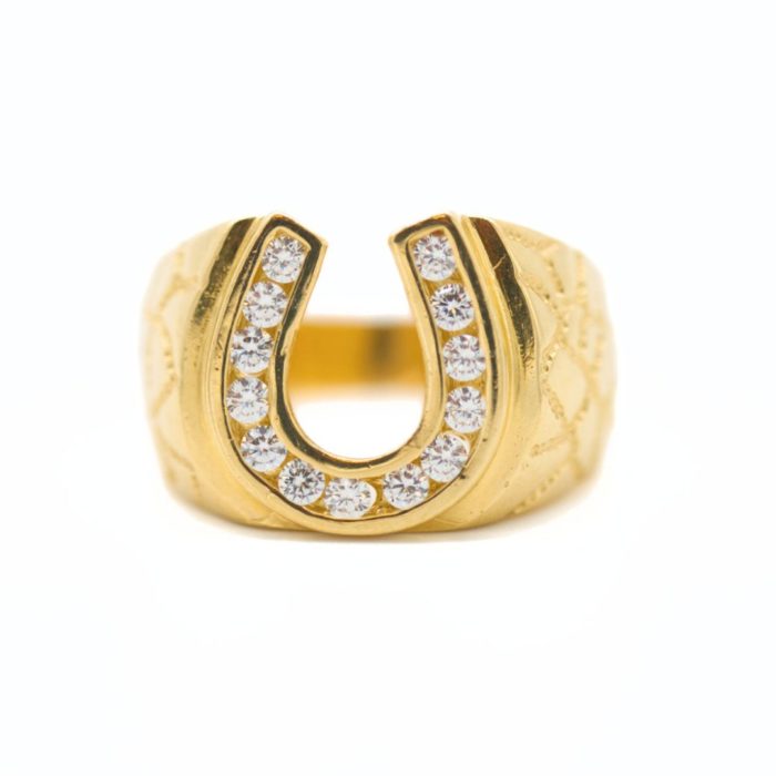 Yellow Gold Horseshoe Nugget Mens Ring 10K - Image 2