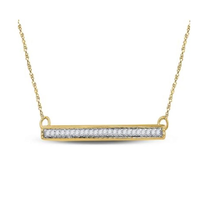 Yellow Gold Round Diamond Horizontal Bar Pendant Necklace 10K