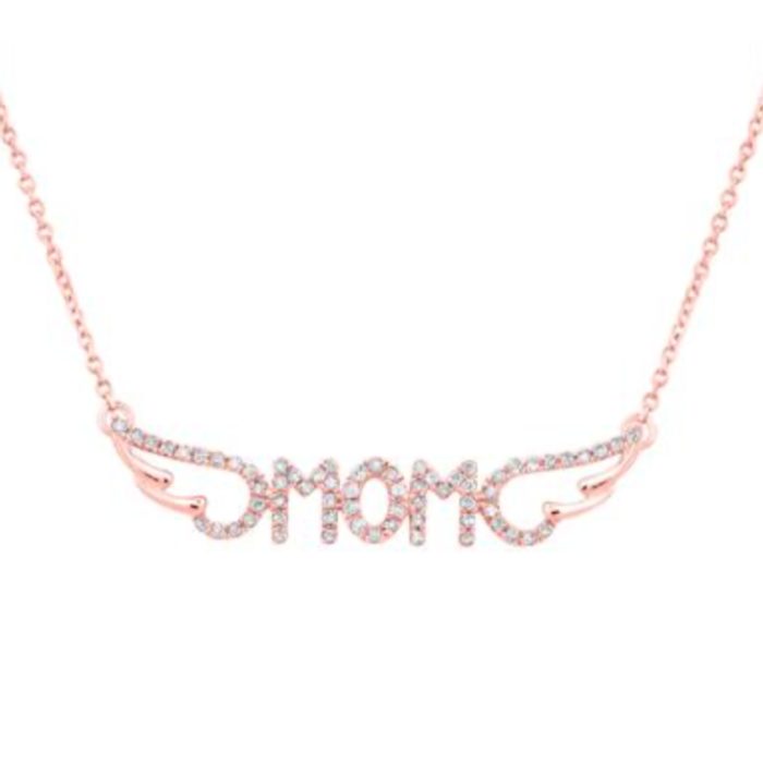 Rose Gold Round Diamond Mom Necklace 10K