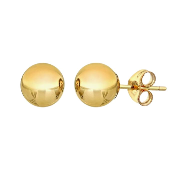 Yellow Gold Ball Stud Earrings 6MM 14k