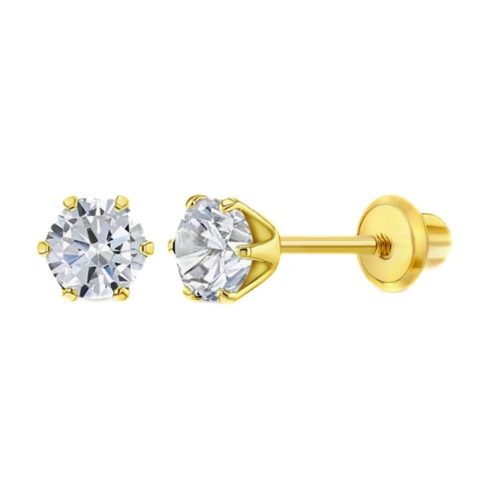 Yellow Gold Stud Earrings 6 MM 14k