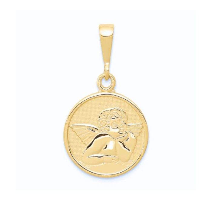 Yellow Gold Round Angel Pendant 10K