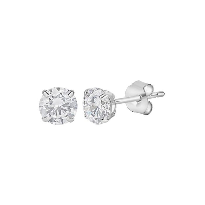 White Gold Round Stud Earrings 6mm 14K