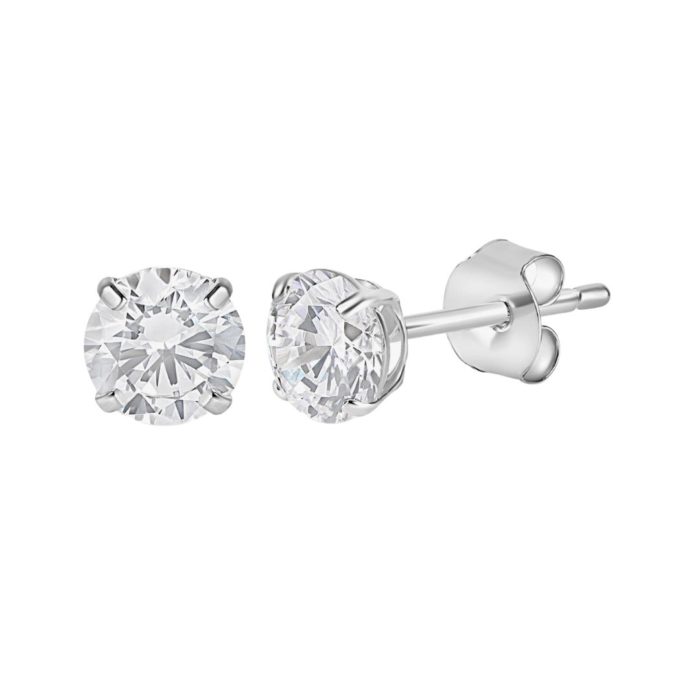 White Gold Round Stud Earrings 7mm 14K