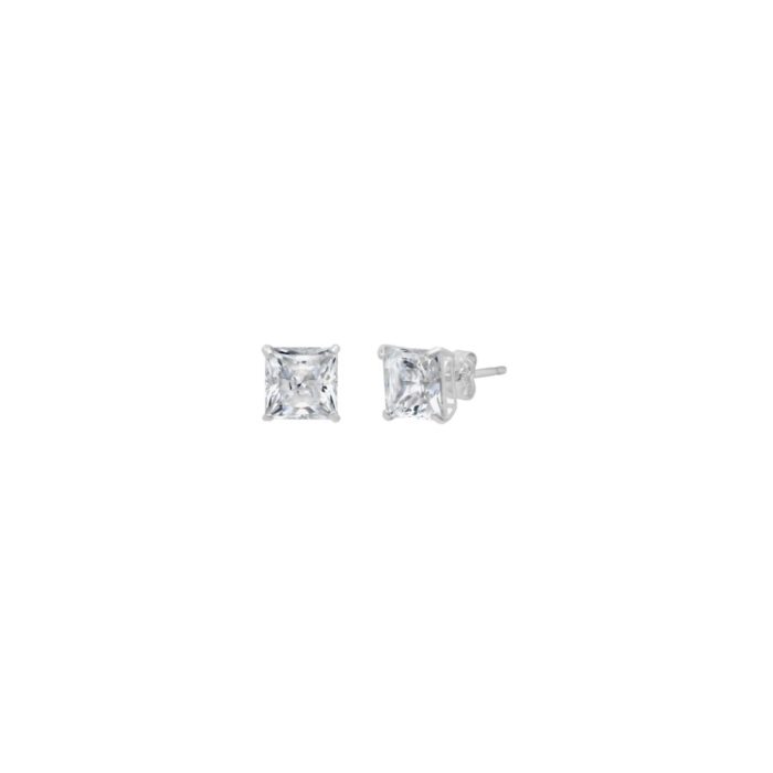 White Gold Princess Cut Stud Earrings 3MM 14K