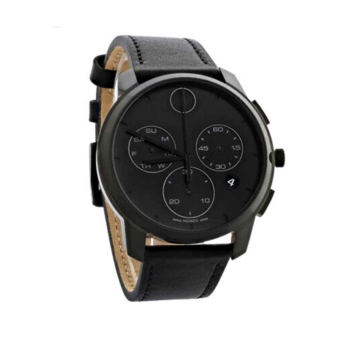 MOVADO BOLD THIN BLACK CHRONOGRAPH DIAL LEATHER MEN'S WATCH