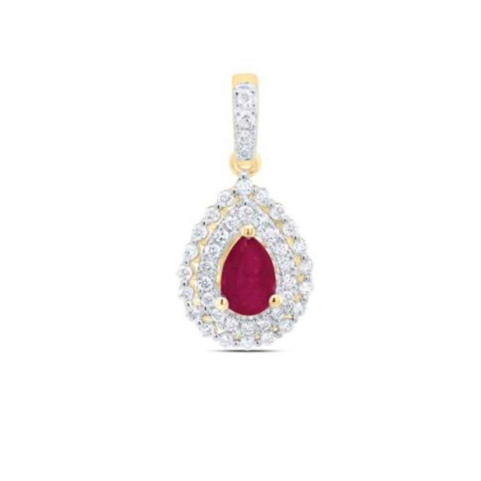 1/4CTW-DIA ANA M 6X4MM PEAR-RU NAT GEM PENDANT 14K