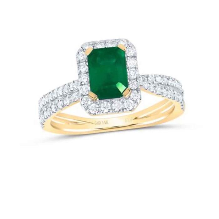 14K YELLOW GOLD EMERALD DIAMOND FASHION RING 1-1/2 CTTW