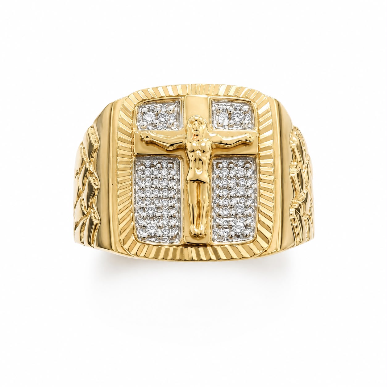 10K Gold Natural Diamond Crucifix Ring